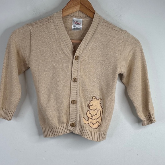 VTG 90s Disney Store Winnie the Pooh Cardigan 24M Embroidered Twee Preppy Beige - Picture 1 of 7